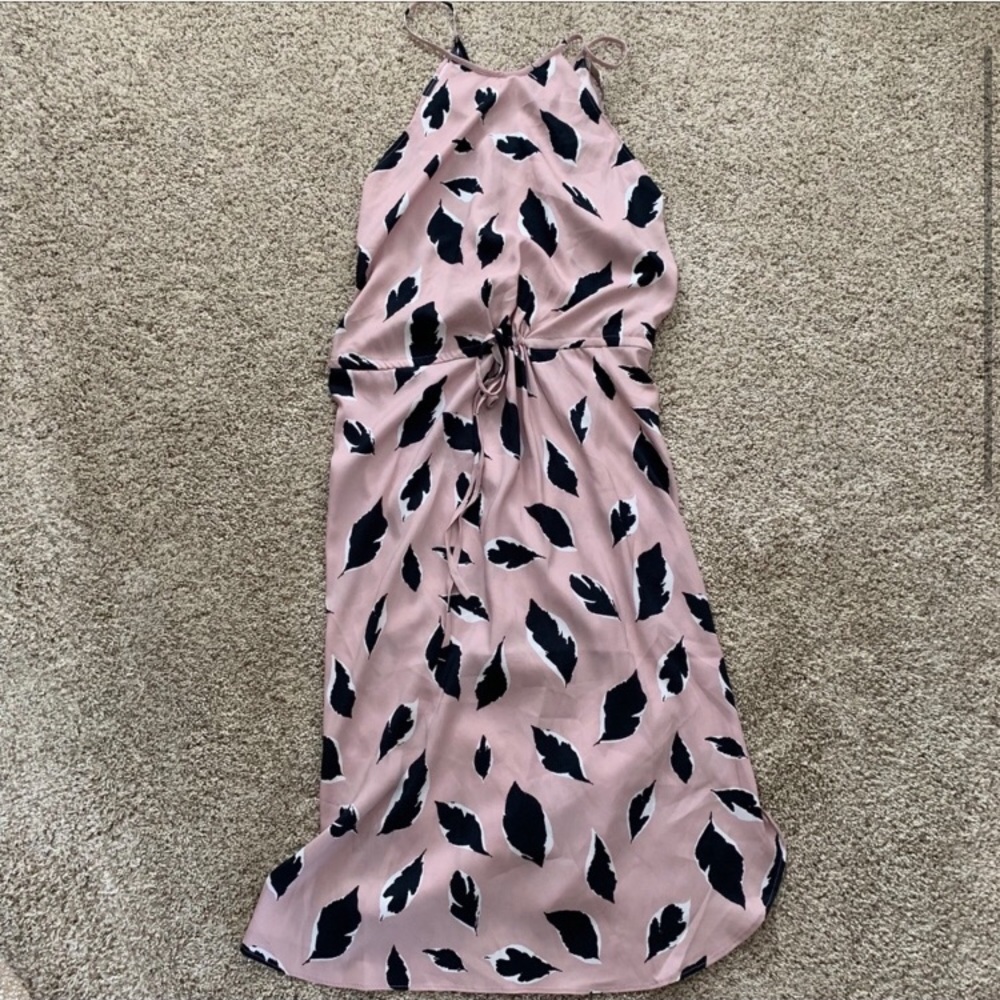 LOFT midi halter feather dress size small